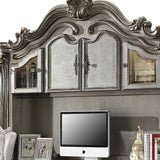 21" X 76" X 92" Antique Platinum Wood Poly Resin Glass Computer Desk & Hutch