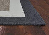 7'x10' Charcoal Grey Hand Hooked UV Treated Bordered Indoor Outdoor Area Rug