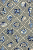 8'x10' Grey Hand Hooked UV Treated Coastal Sea Life Indoor Outdoor Area Rug