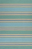 8'x10' Ocean Blue Hand Hooked UV Treated Awning Stripes Indoor Outdoor Area Rug