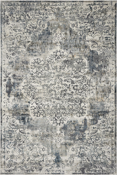 8'x11' Ivory Machine Woven Distressed Diamond Floral Medallion Indoor Area Rug