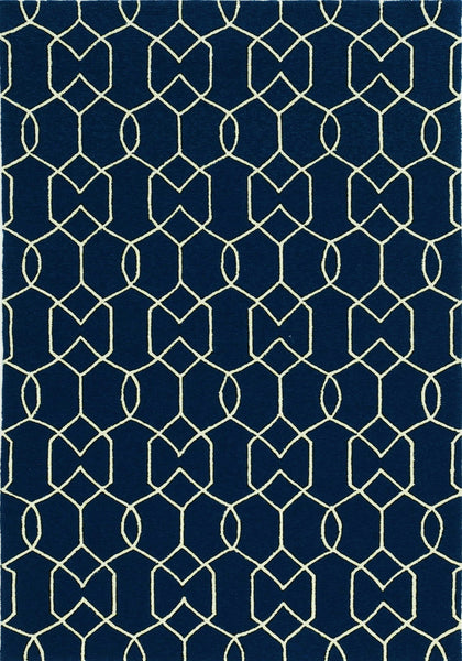 8'x11' Navy Blue Hand Hooked UV Treated Trellis Indoor Outdoor Area Rug