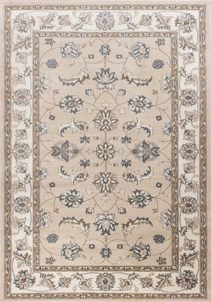 8' Beige Ivory Bordered Floral Indoor Runner Rug