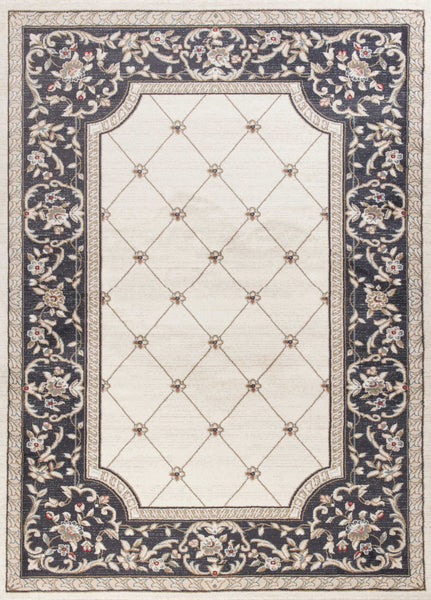 9'x12' Ivory Grey Bordered Floral Indoor Area Rug