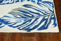 10'x13' Grey Blue Machine Woven Tropical Leaves Indoor Area Rug