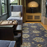 9'x13' Midnight Blue Hand Tufted Traditional Floral Indoor Area Rug