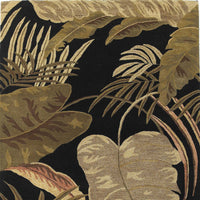 3'x5' Midnight Black Hand Tufted Tropical Leaves Indoor Area Rug