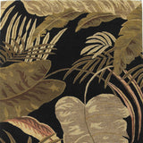 3'x5' Midnight Black Hand Tufted Tropical Leaves Indoor Area Rug