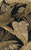 3'x5' Midnight Black Hand Tufted Tropical Leaves Indoor Area Rug