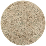 8? Ivory and Light Green Round Area Rug