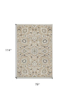 7'x10' Beige Grey Machine Woven UV Treated Floral Traditional Indoor Outdoor Area Rug