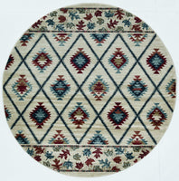 8' Ivory Machine Woven Geometric Lodge Round Indoor Area Rug