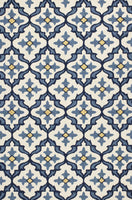 5' x 7' Ivory or Blue Geometric Mosaic Indoor Outdoor Area Rug