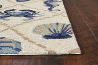 5'x8' Sand Beige Hand Hooked UV Treated Coastal Sea Life Indoor Outdoor Area Rug