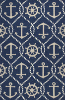 5'x8' Navy Blue Hand Hooked UV Treated Nautical Indoor Outdoor Area Rug