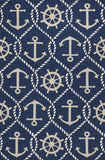 5'x8' Navy Blue Hand Hooked UV Treated Nautical Indoor Outdoor Area Rug