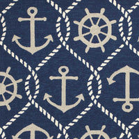 5'x8' Navy Blue Hand Hooked UV Treated Nautical Indoor Outdoor Area Rug