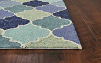 5'x8' Blue Hand Hooked UV Treated Quatrefoil Indoor Outdoor Area Rug