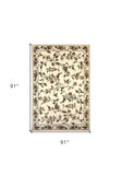 10'x13' Ivory Machine Woven Floral Vines Indoor Area Rug