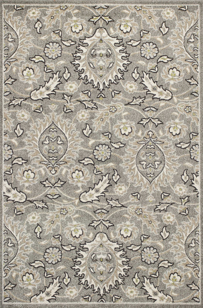 8'x11' Grey Machine Woven UV Treated Floral Traditional Indoor Outdoor Area Rug