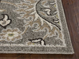 8'x11' Grey Machine Woven UV Treated Floral Traditional Indoor Outdoor Area Rug