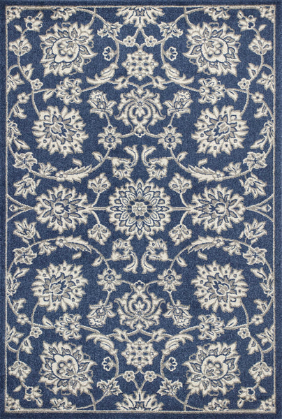 8'x11' Denim Blue Machine Woven UV Treated Floral Traditional Indoor Outdoor Area Rug