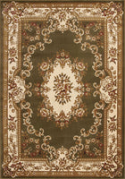 2'x3' Green Ivory Machine Woven Hand Carved Floral Medallion Indoor Accent Rug