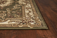 2'x3' Green Ivory Machine Woven Hand Carved Floral Medallion Indoor Accent Rug