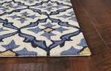 2'x3' Ivory Blue Hand Hooked UV Treated Quatrefoil Indoor Outdoor Accent Rug