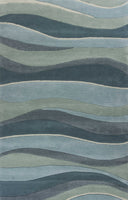 3'x5' Ocean Blue Teal Hand Tufted Abstract Waves Indoor Area Rug