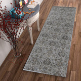 8'x11' Silver Machine Woven Traditional Floral Indoor Area Rug