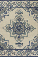 3'x5' Ivory Blue Hand Hooked Floral Medallion Indoor Outdoor Area Rug