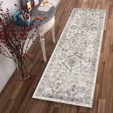 9'x13' Ivory Machine Woven Distressed Floral Traditional Indoor Area Rug