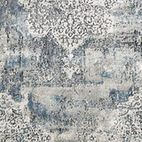 8'x11' Ivory Machine Woven Distressed Diamond Floral Medallion Indoor Area Rug
