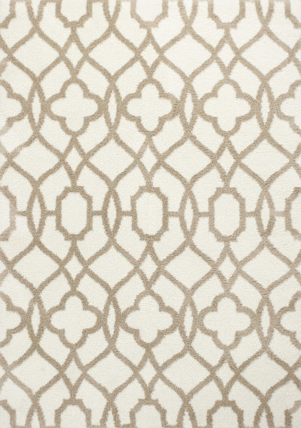 5' x 8' Ivory or Beige Geometric Trellis Microfiber Indoor Area Rug