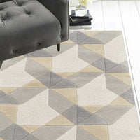 8'x11' Ivory Grey Hand Tufted Geometric Chain Pattern Indoor Area Rug
