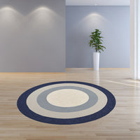 7' Slate Navy Blue Hand Hooked UV Treated Bordered Round Indoor Outdoor Area Rug