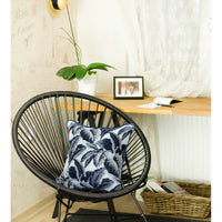 Navy Blue Jacquard Tropical Leaf Decorative Throw Pillow Cover