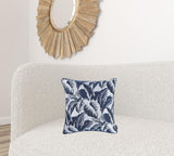 Navy Blue Jacquard Tropical Leaf Decorative Throw Pillow Cover