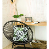 Black White and Green Tropical Leaf Throw Pillow Cover
