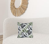 Black White and Green Tropical Leaf Throw Pillow Cover