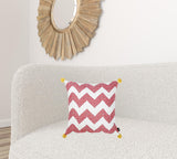 Pink Chevron and Pom Printed Decorative Throw Pillow Cover.