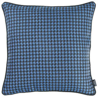 Blue and Black Houndstooth Decorative Throw Pillow Cover
