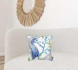 Square White Blue And Green Seahorse Decorative Throw Pillow Cover