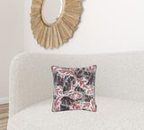 Black Red and White Jacquard Leaf Decorative Throw Pillow Cover