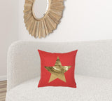 Gold and Red Center Star Decorative Throw Pillow Cover