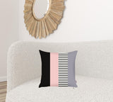 Square Gray Pink and Black Decorative Throw Pillow Cover