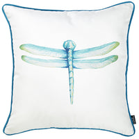 Square Aqua Blue Watercolor Dragonfly Decorative Throw Pillow Cover