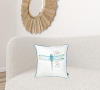 Square Aqua Blue Watercolor Dragonfly Decorative Throw Pillow Cover