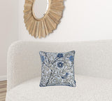 Blue Jacquard Leaf Decorative Throw Pillow Cover